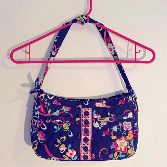 Vera Bradley Pink Ribbon Crossbody Bag-Navy floral Vera Bradley Ribbons Navy Blue With Pink Flowers Crossover  main image 3
